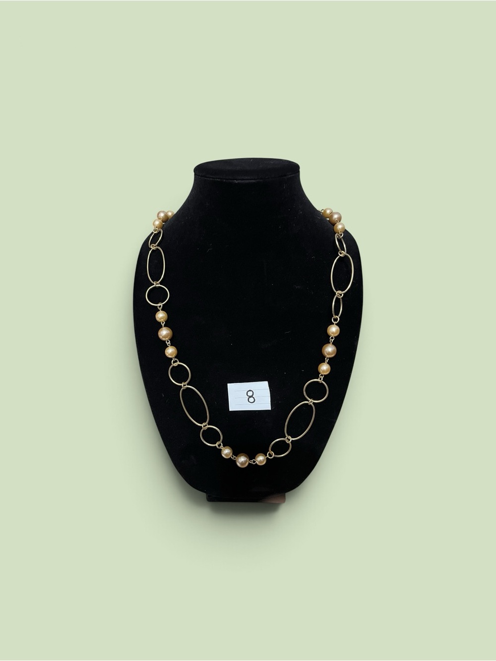 Gold-Tone Link Necklace with Champagne Beads